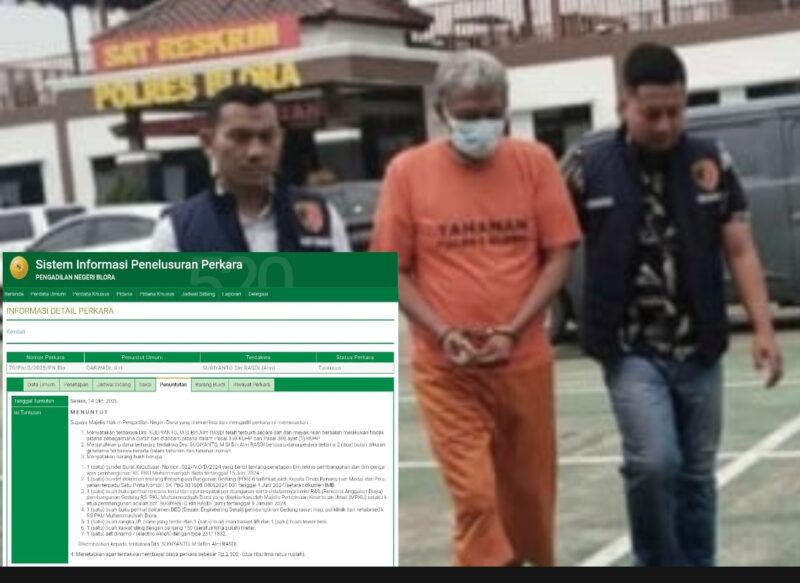 Foto ketika pelaku digiring polisi polres Blora.dan hasil putusan sidang yang menjadi perhatian publik