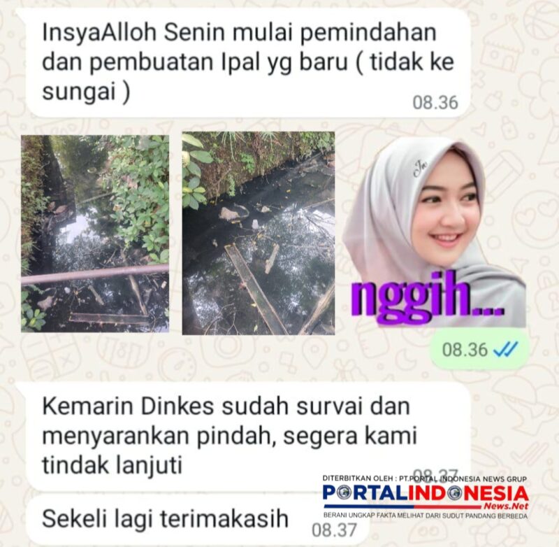 Foto : Tangkapan Layar Pesan Whatsapp Serta gambar pencemaran Lingkungan 